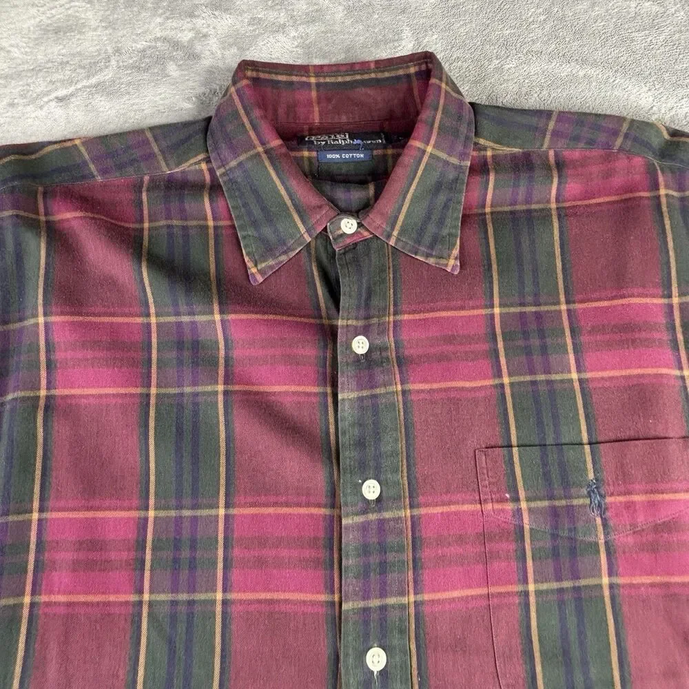 Polo Ralph Lauren Shirt Mens XL Tartan Plaid Button Down Pony Red‎ Soft Cotton